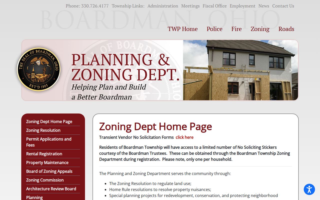 Boardman Township residents directory planning and zoning permit records